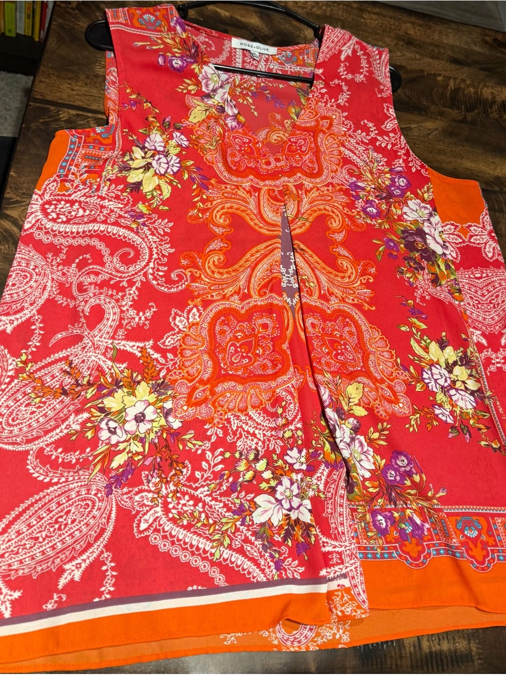 Rose & Olive Red and Orange Floral Paisley Sleeveless Tunic